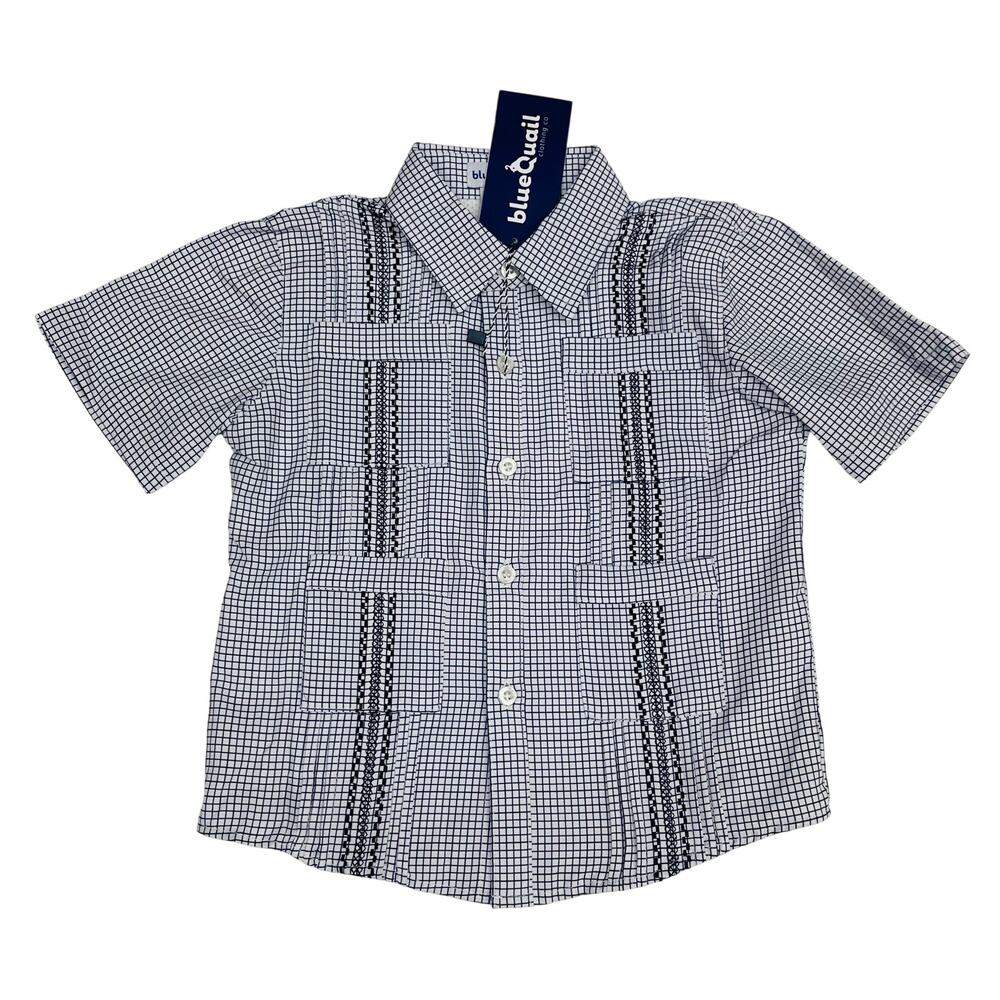 NWT Blue Quail Size 12 Gameday Navy Check Guayabera